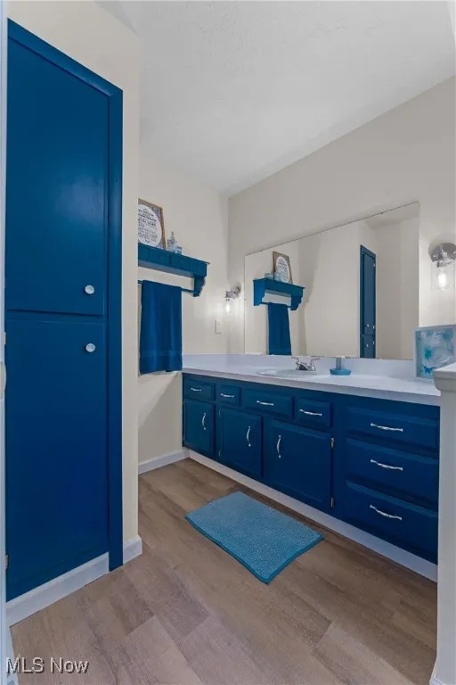 Bathroom with vanity and dark wood finished floors