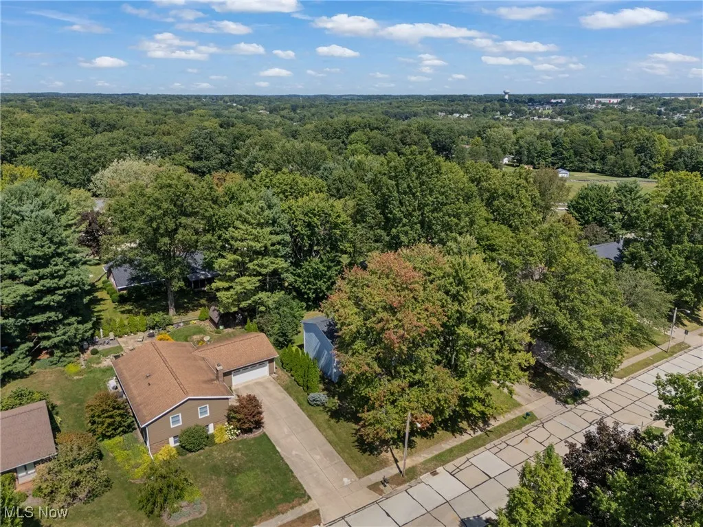 Aerial view of a heavily wooded area