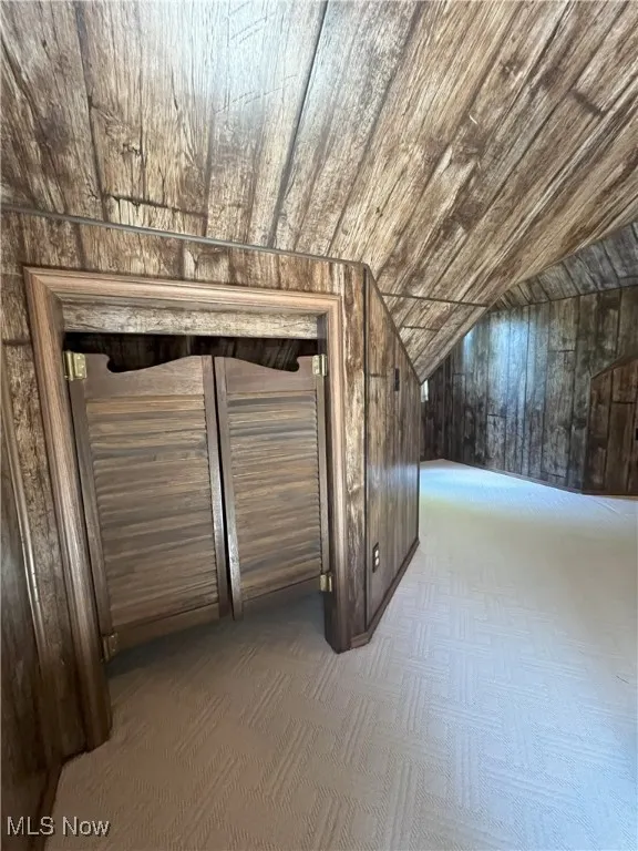 Detailed view of wood walls and carpet