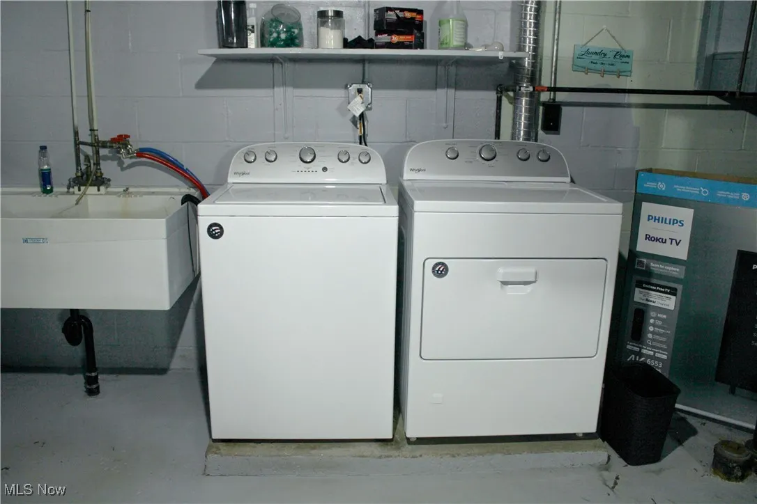 Laundry room featuring washer, dryer and utility sink