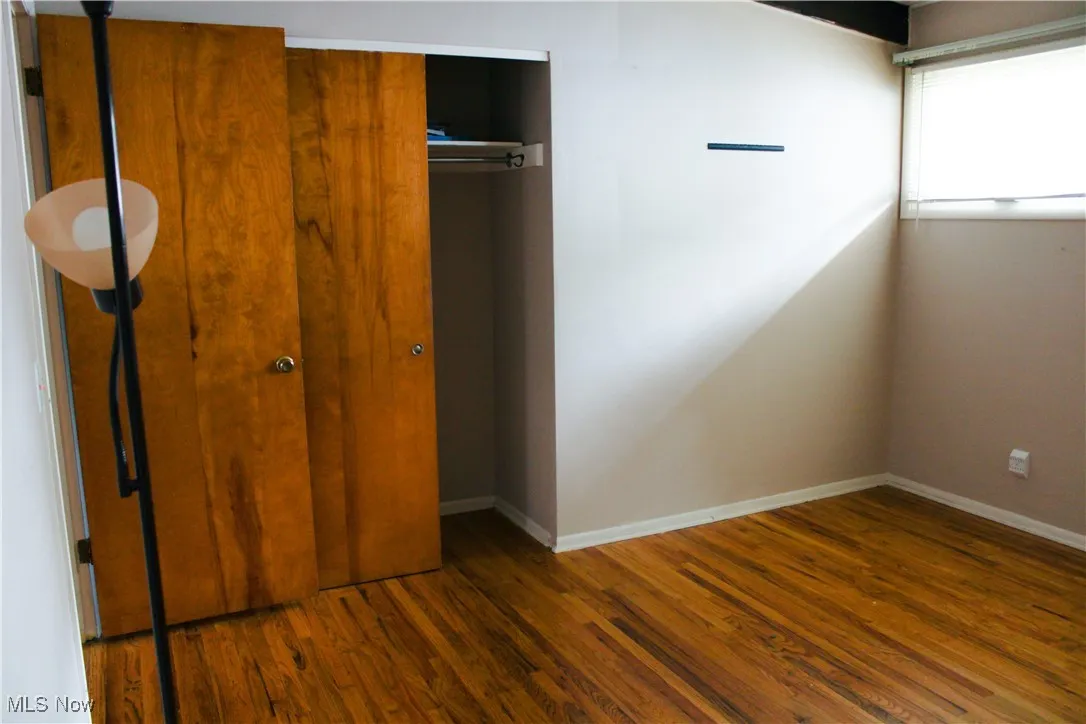 Master bedroom with a closet and wood-style flooring