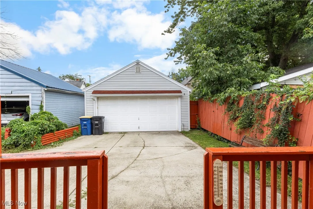 View of detached garage