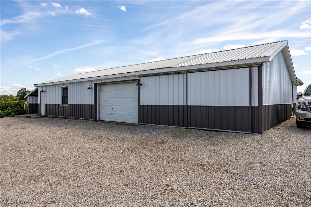 View of detached garage