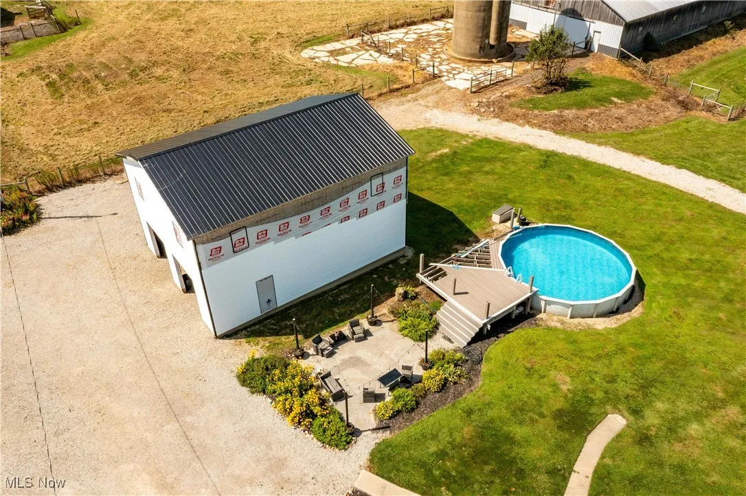 Drone / aerial view of a pool area