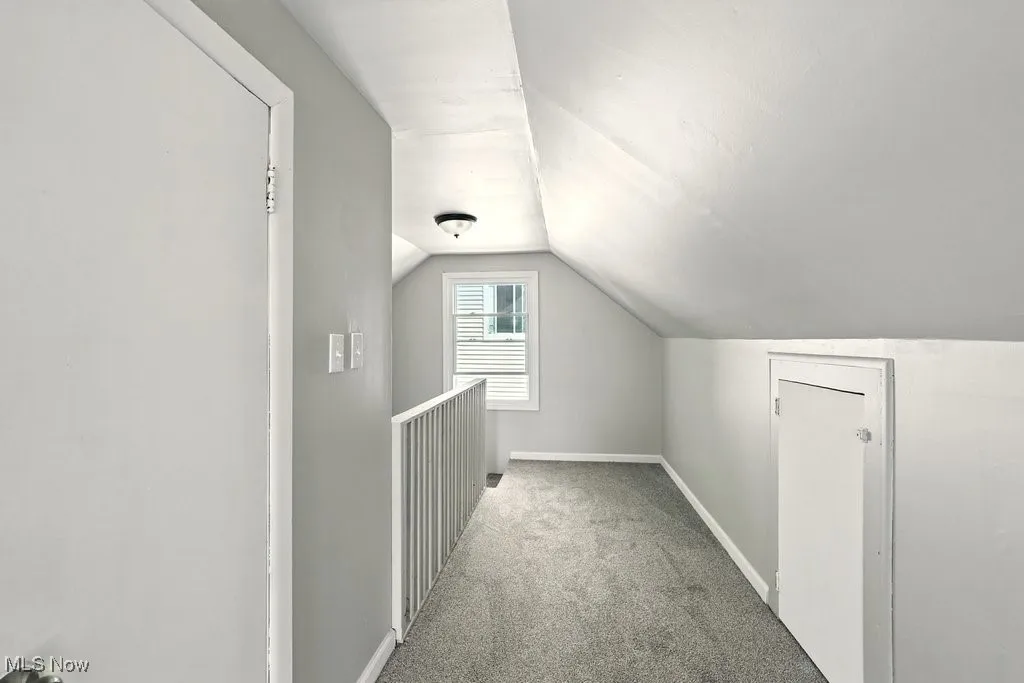 Additional living space featuring carpet floors and vaulted ceiling