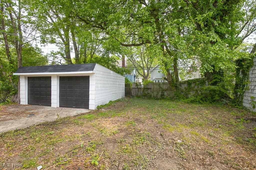 View of detached garage