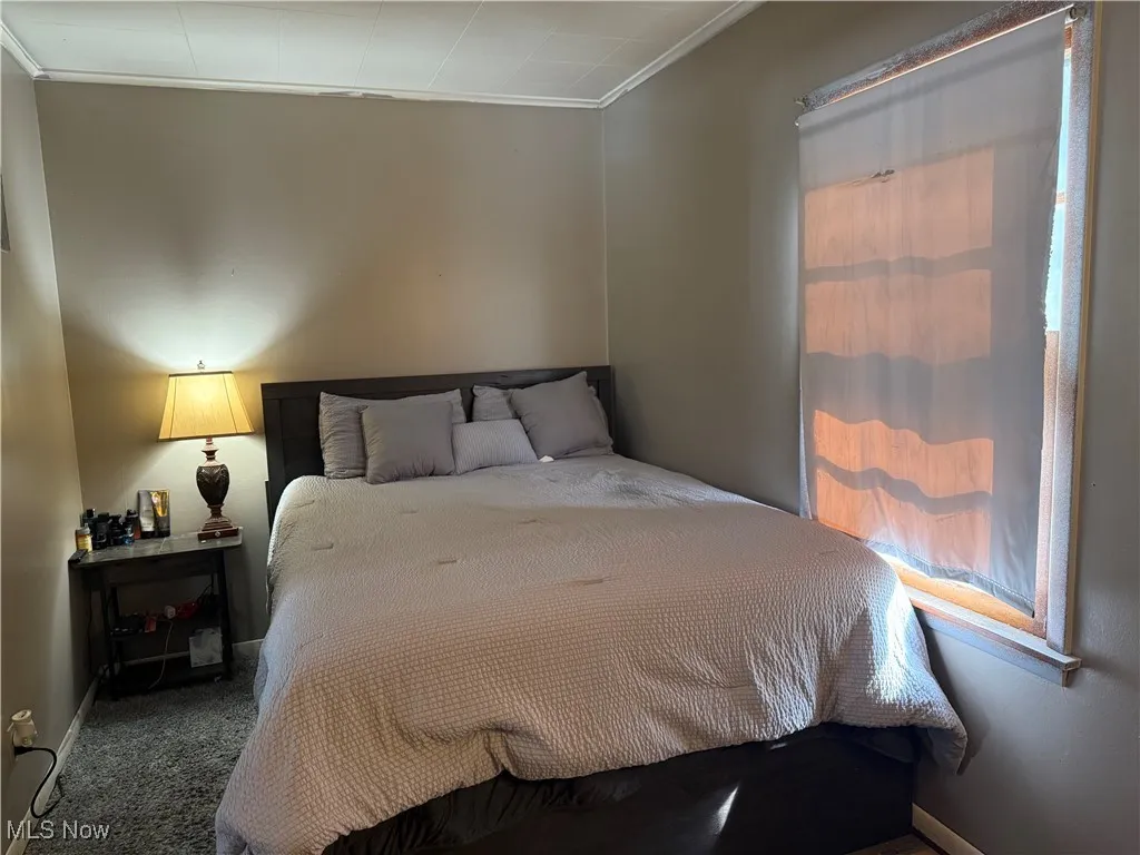 Bedroom with baseboards and crown molding