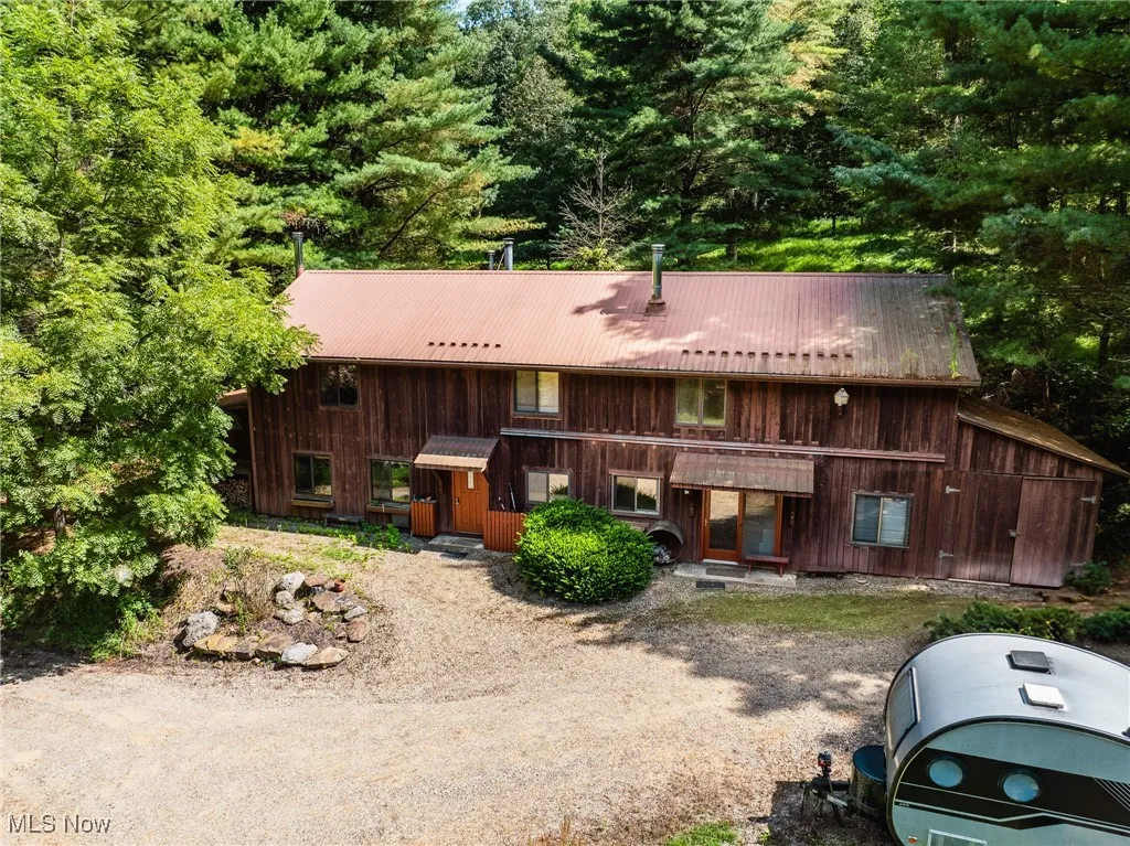 Chalet / cabin with a metal roof