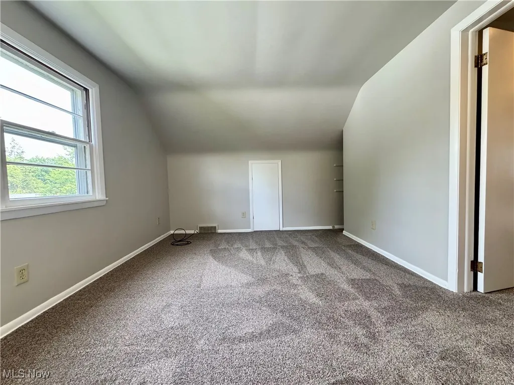 Additional living space featuring vaulted ceiling and carpet