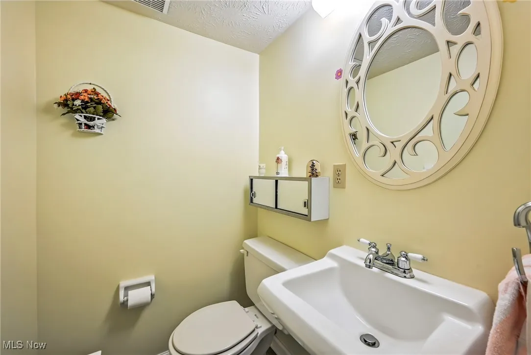 Half bathroom featuring a sink and a textured ceiling