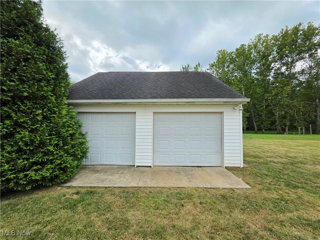 View of detached garage