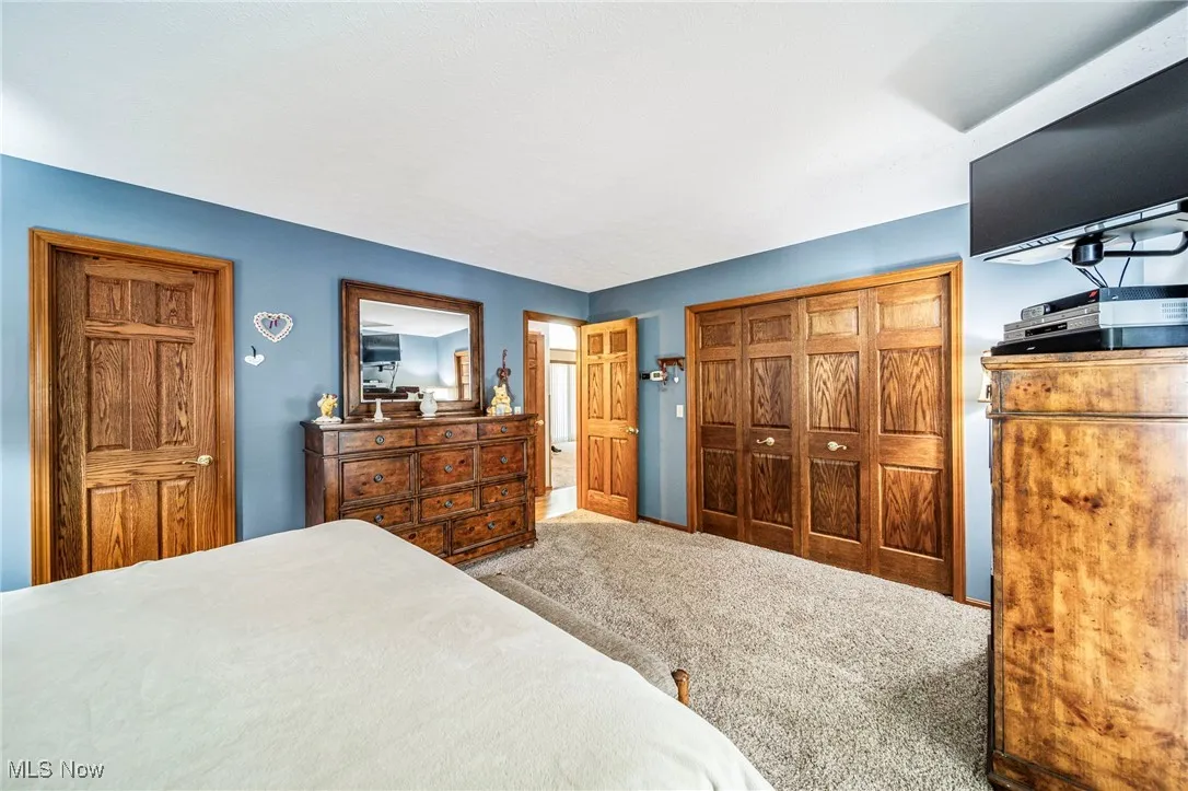 Bedroom with carpet and a closet