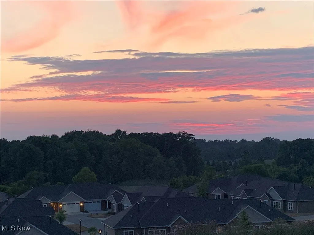 Aerial view at dusk of a residential view