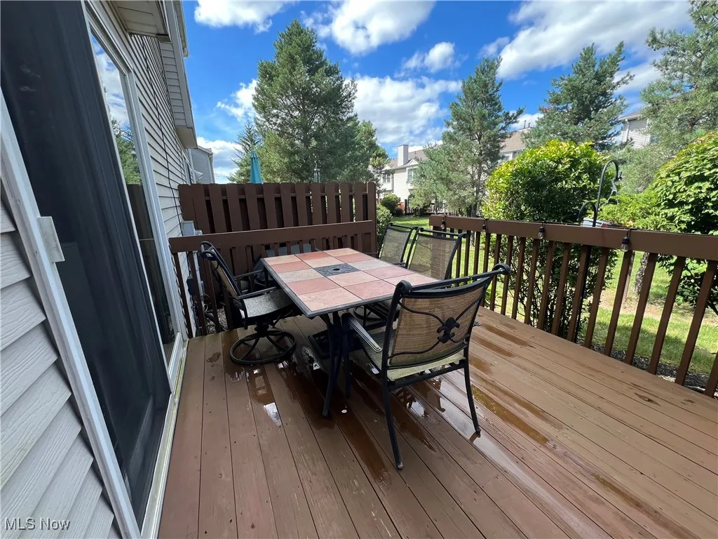 Wooden deck featuring outdoor dining space
