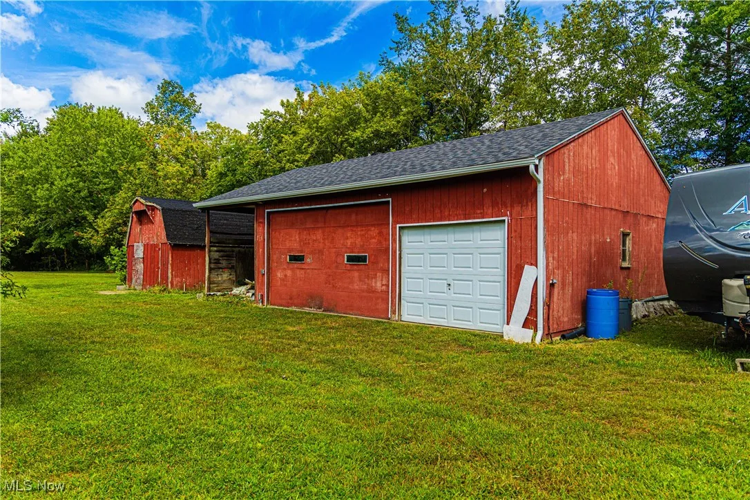 View of detached garage