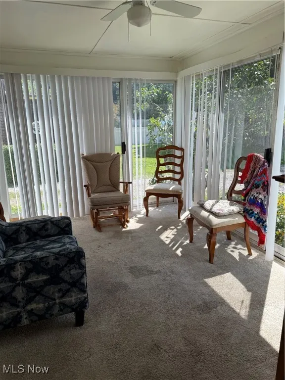 Sunroom featuring healthy amount of natural light and carpet flooring