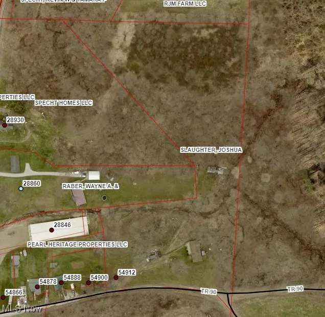 Aerial view of property's location with property boundaries highlighted