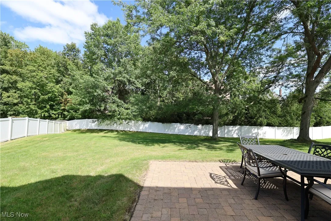 Fenced backyard with a patio and outdoor dining space