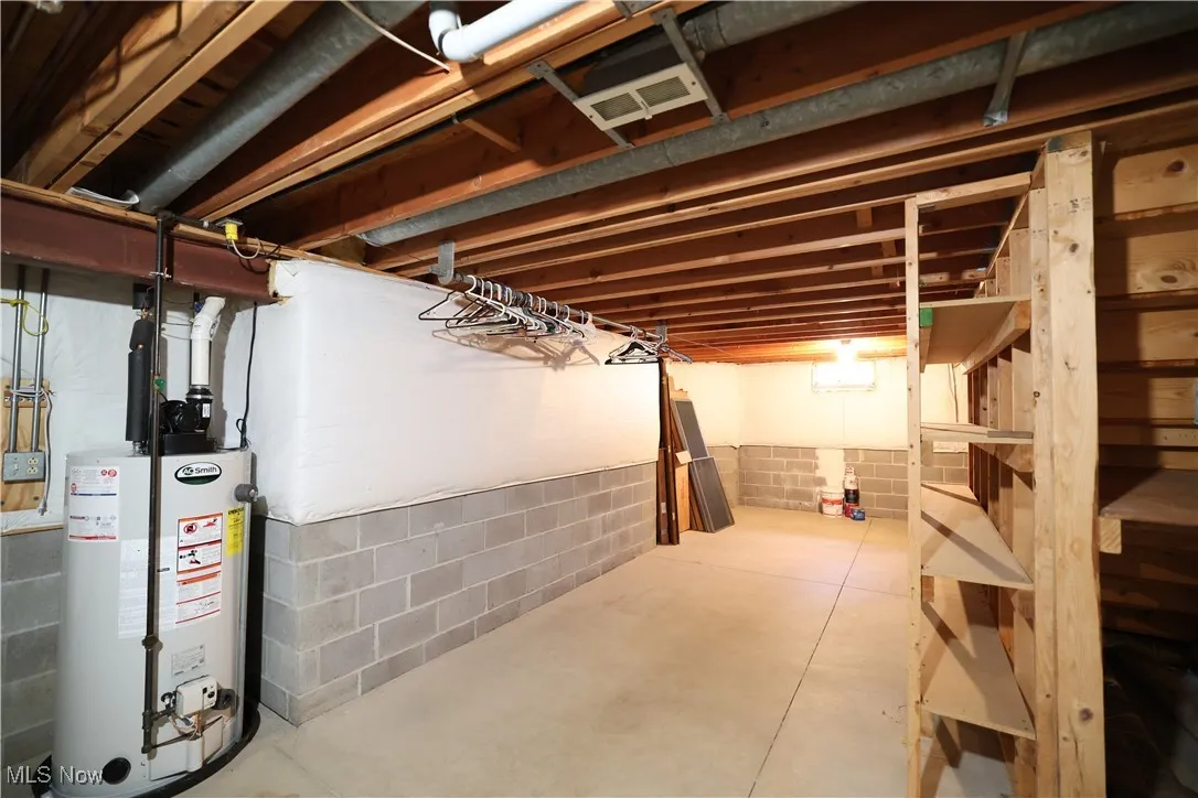 Unfinished below grade area with gas water heater