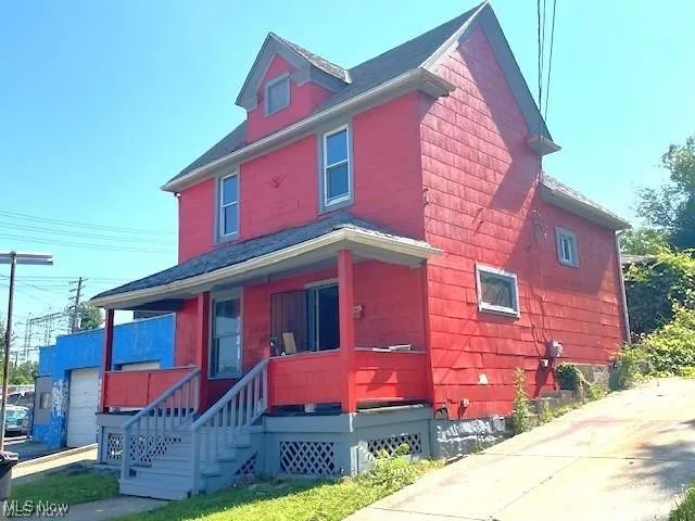 View of front of home featuring covered porch