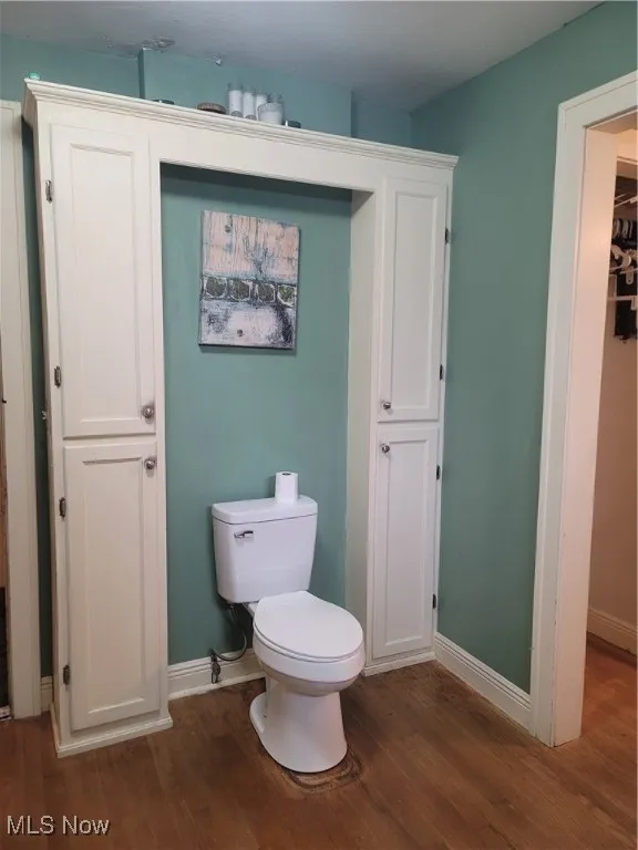 Bathroom featuring dark wood-type flooring and a walk in closet