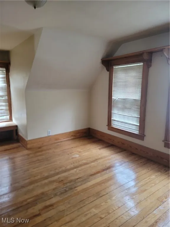 Bonus room featuring light wood finished floors and lofted ceiling