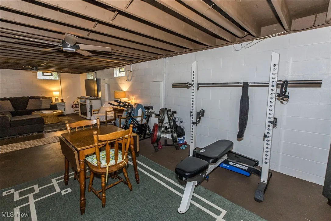 Exercise area with ceiling fan