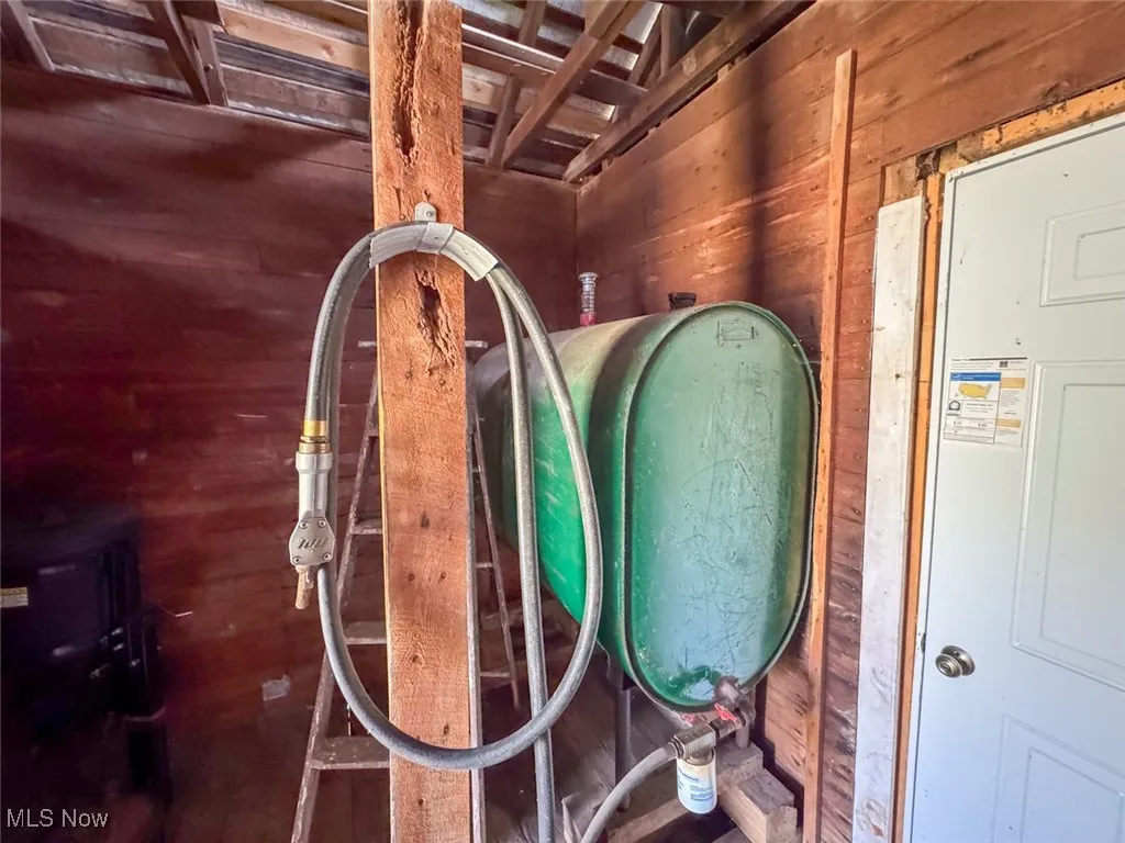 Detailed view of wood walls and heating fuel