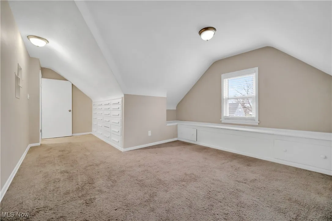Additional living space featuring baseboards, carpet, and vaulted ceiling