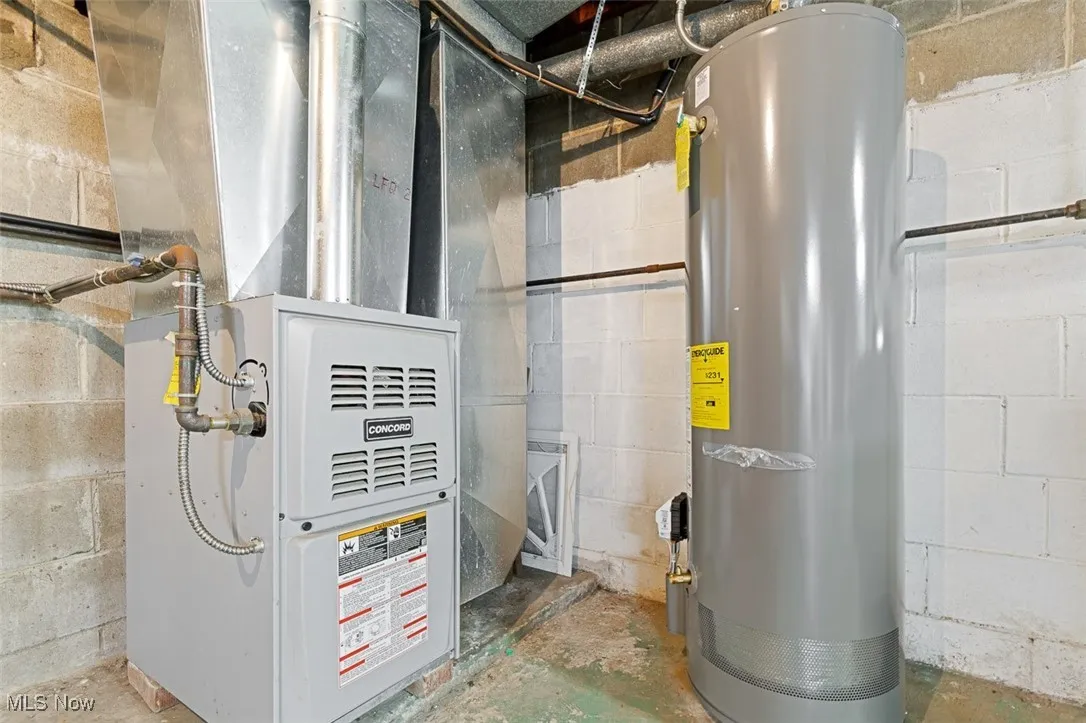 Utility room with water heater and heating unit
