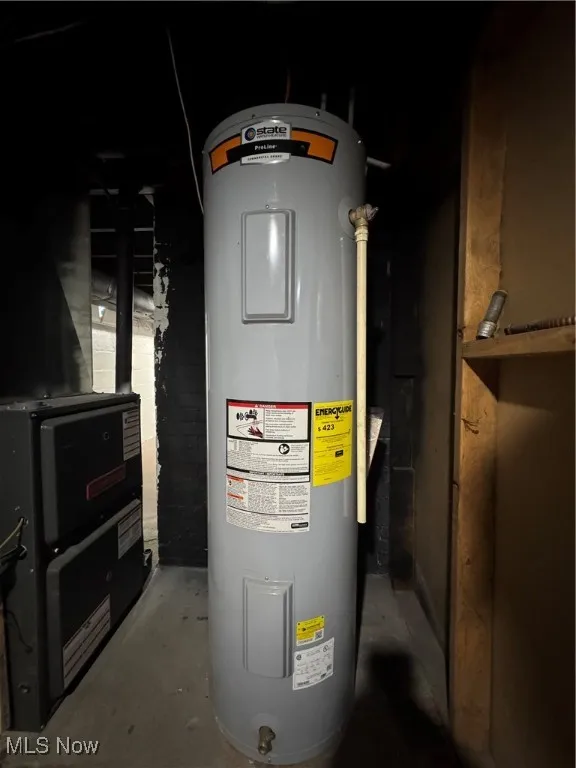 Utility room featuring water heater
