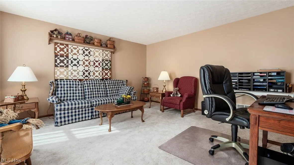 Carpeted home office with baseboards