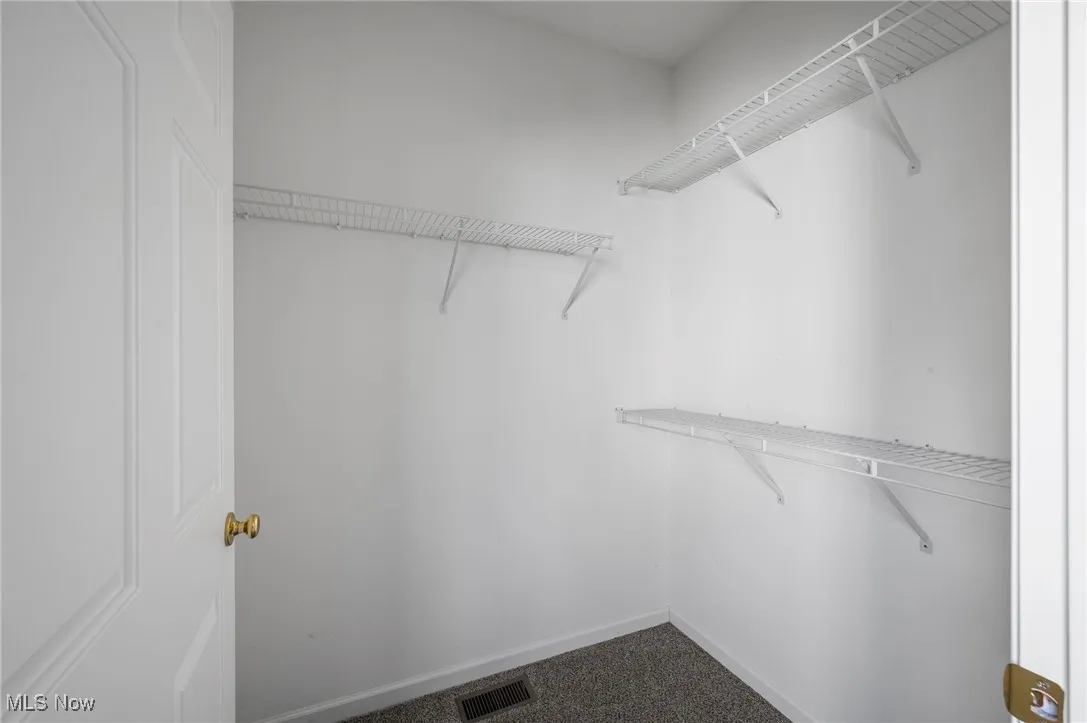 Walk in closet with dark carpet
