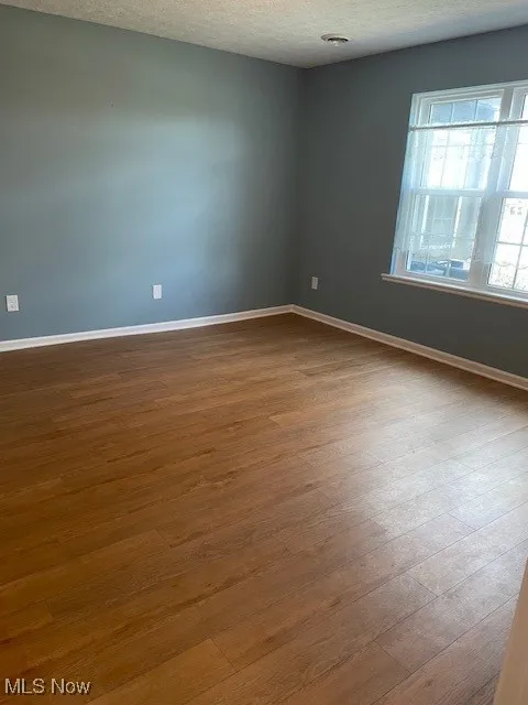 Spacious primary bedroom lots of light wood-style floors