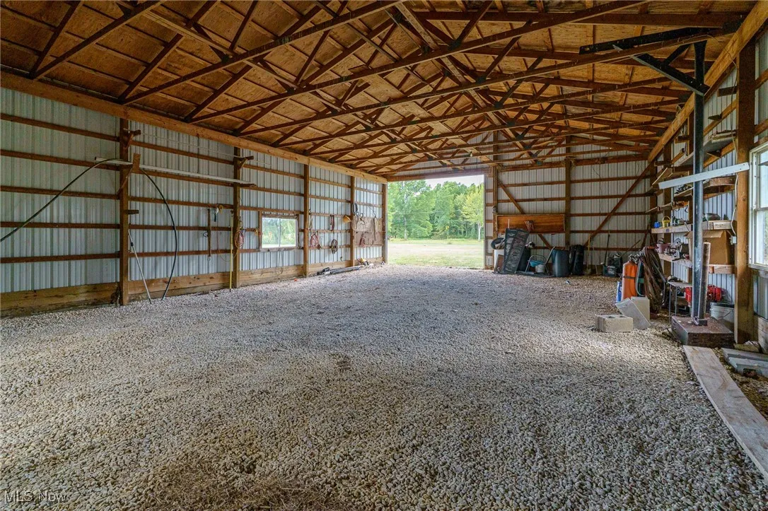 View of inside structure of pole barn