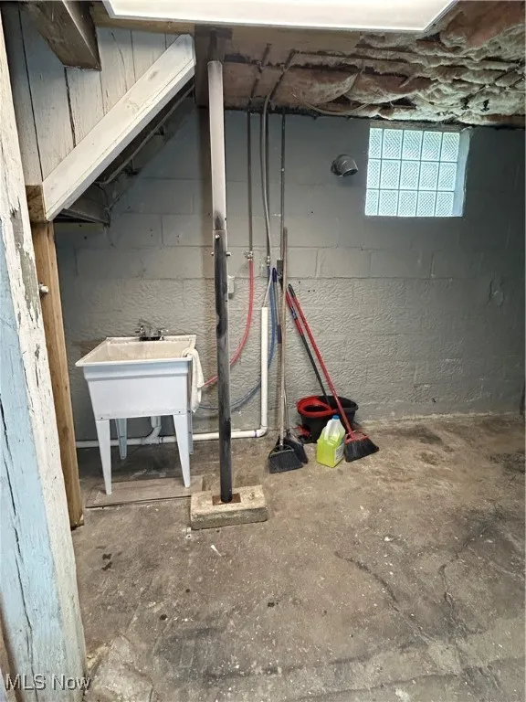 Basement with a sink