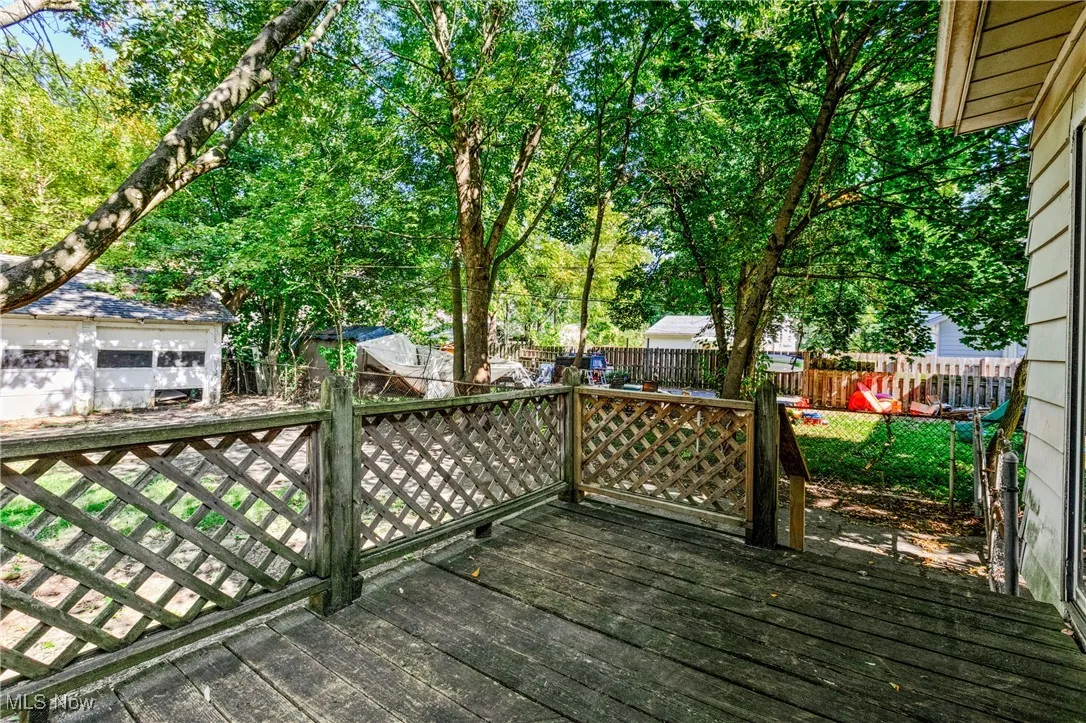 Deck with a fenced backyard