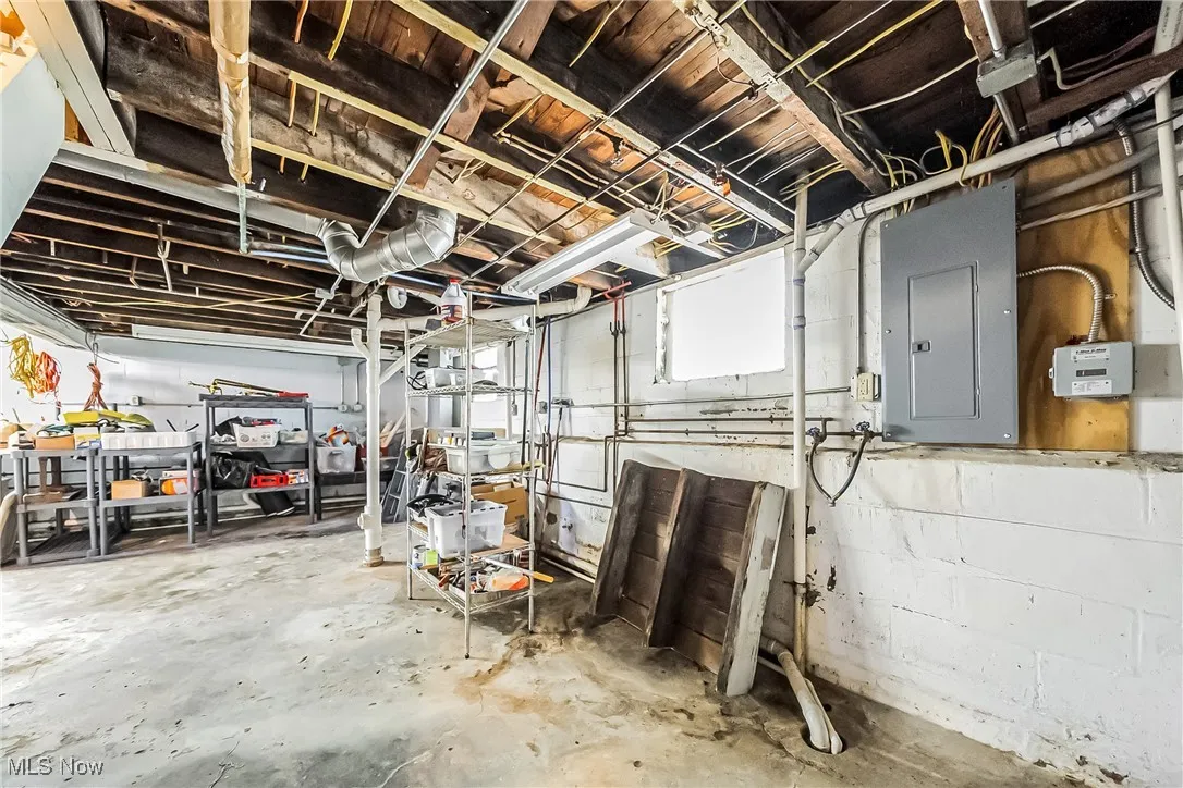 Basement featuring electric panel