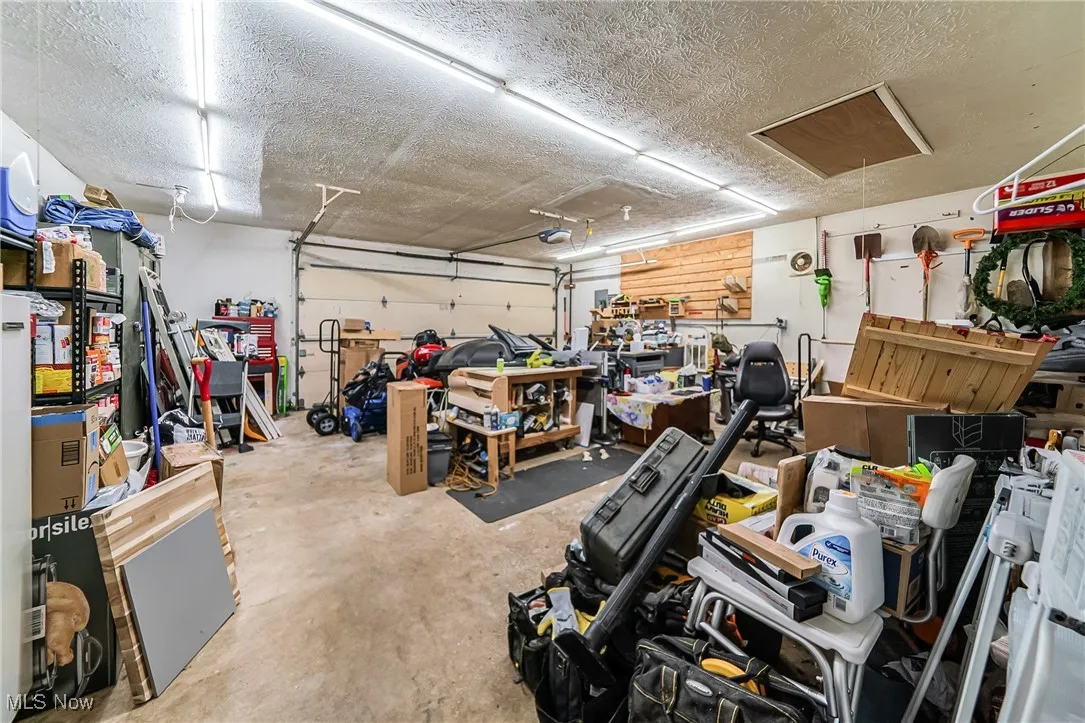 Garage with a workshop area