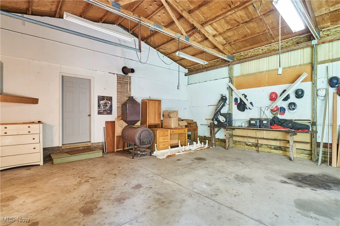 Wood stove in barn