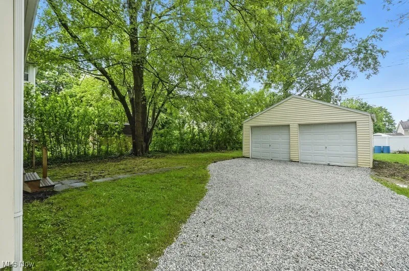 View of detached garage
