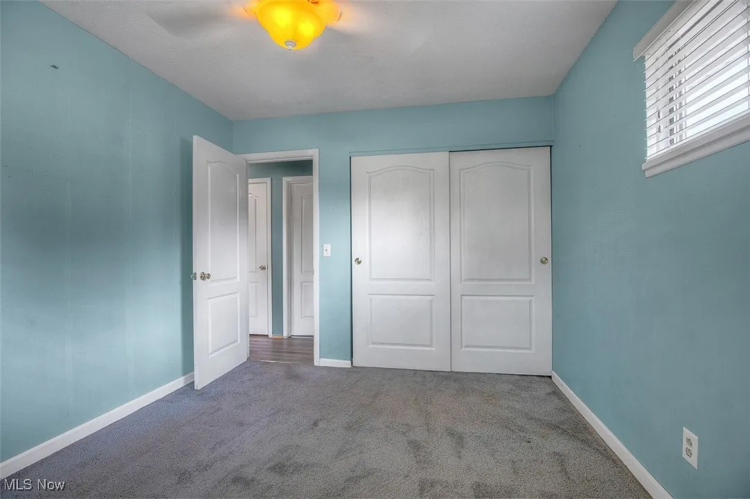 Unfurnished bedroom featuring carpet floors and a closet