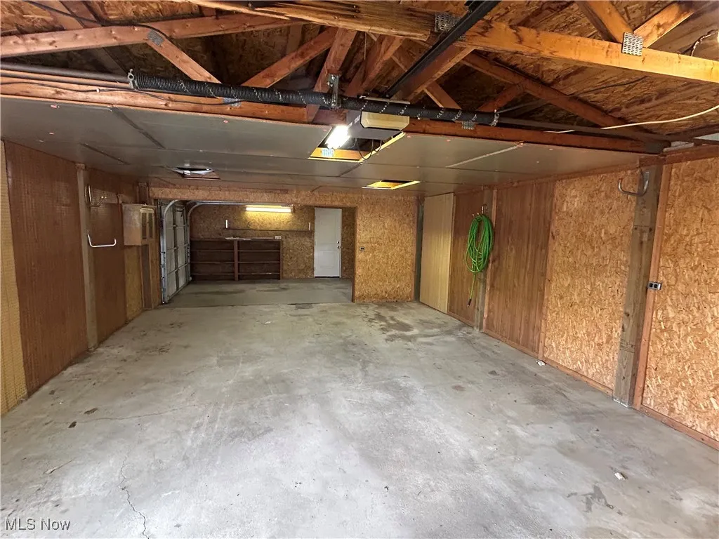 Garage with wooden walls