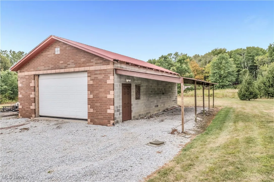 View of detached garage
