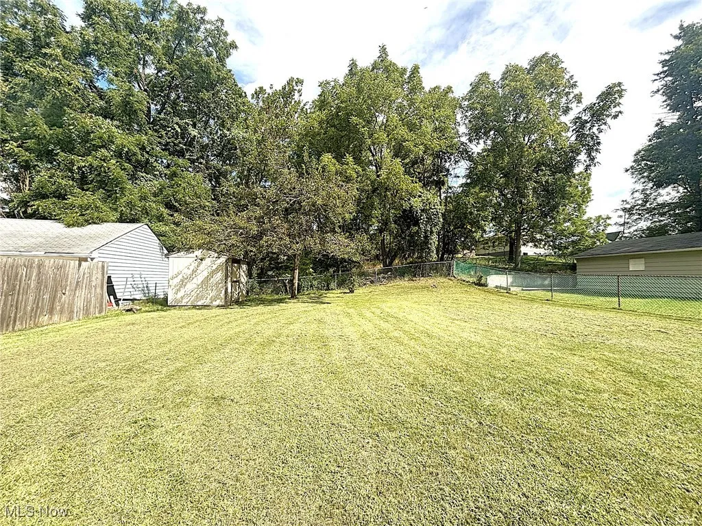 View of yard featuring a shed