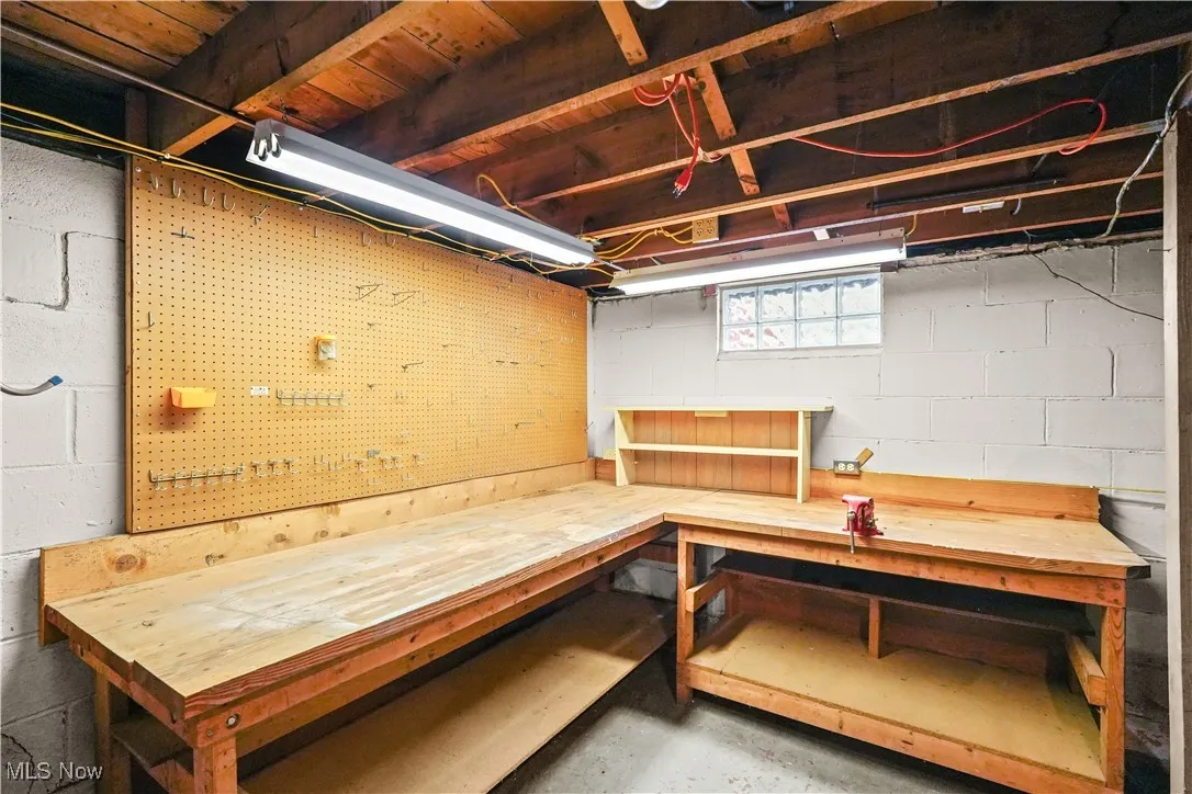 Below grade area with a workshop area