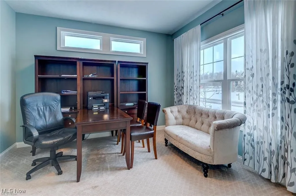 Home office featuring baseboards and carpet flooring