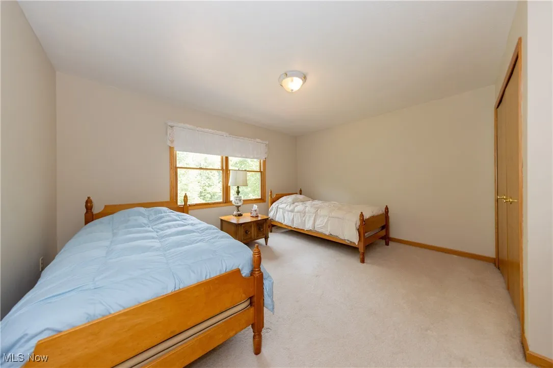 Bedroom featuring carpet and a closet
