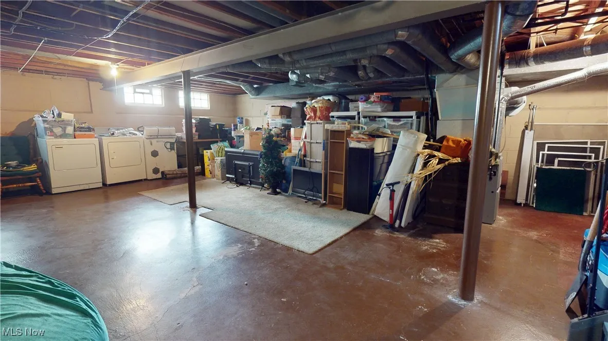 Basement featuring independent washer and dryer and heating unit