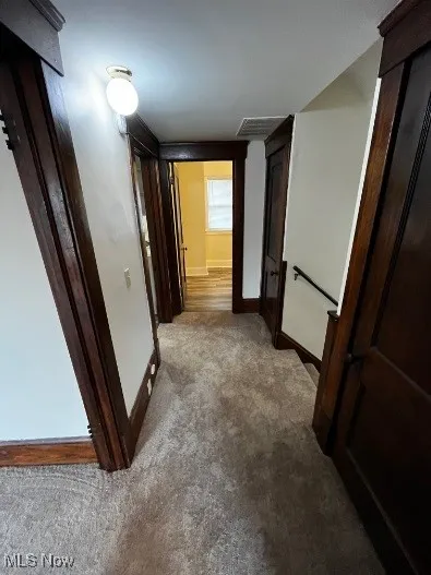 Corridor with baseboards and carpet